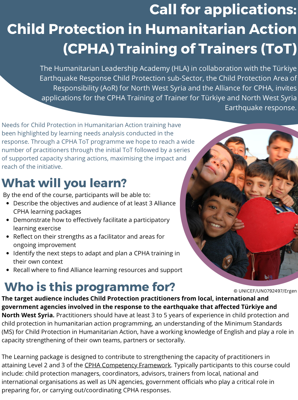 Call for Applications! Child Protection in Humanitarian Action (CPHA